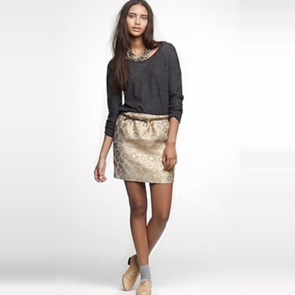 J. Crew Goldenrod Jacquard Mini Skirt Womens size 0 Gold Metallic - Picture 3 of 16